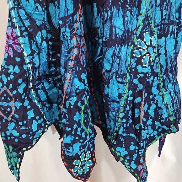 Vintage Floral Tie Dye Hippie Embroidered Shoreline Size L/XL Asymmetrical Hem 9 - Picture 3 of 14